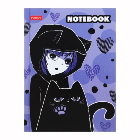 Notebook, A6, 80 sheets, in a cage, "I and my cat", a solid cover, glossy lamination, an offset block 60g/m2
