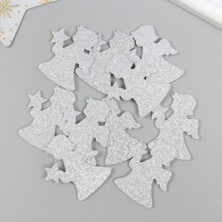 Decor "Angel" silver 5 cm set 10 pcs foam glitter-2