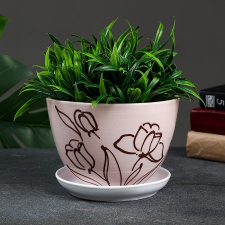 Flower Pot "Flowers" 1.65 l, pink