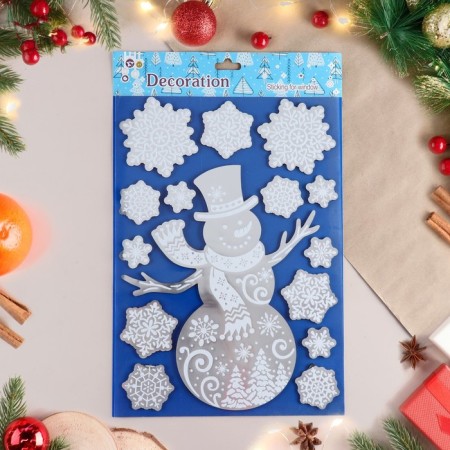 Stickers on the windows "New Year" snowman, 48x24 cm-1