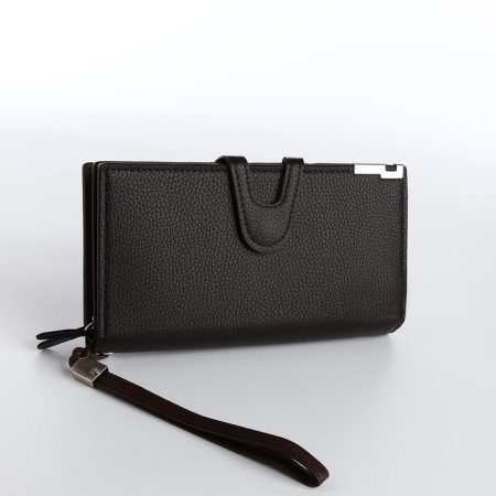 Male purse for magnet, clip for bills, separation for SIM cards, brown color