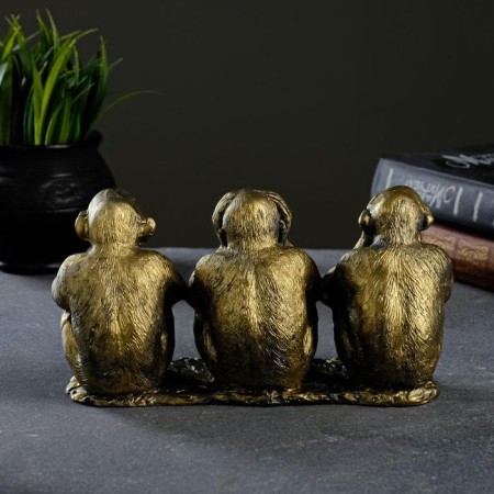 Figure "Three chimpanzees on the branch" aged brass, 20x12x6cm-2