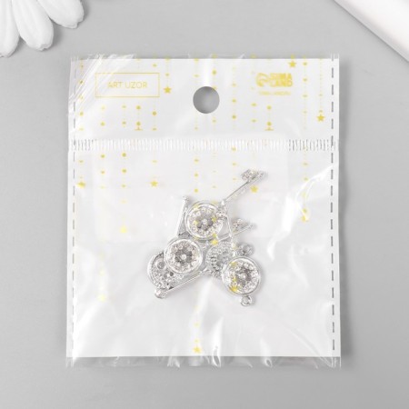 Decor for creativity metal, rhinestones "Key with a flower" silver 3x1.1 cm-3