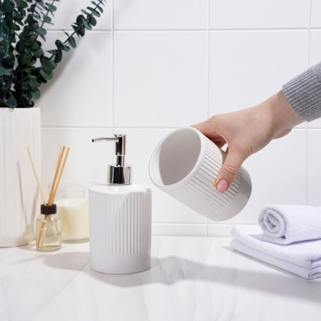 A set of accessories for the bathroom "Lina", 2 items (soap dispenser, glass), white color-5