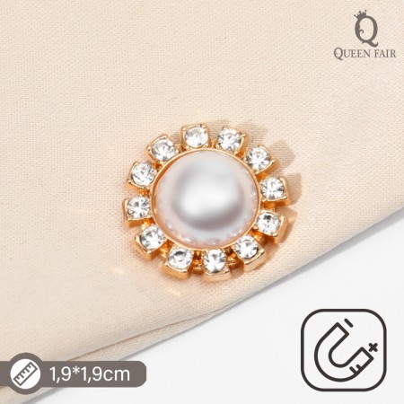 Magnet for the scarf "pearl flower", white color in gold