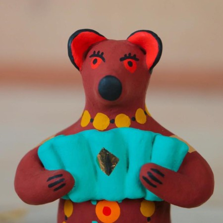 Dymkovo toy "Bear with a flower, with a rooster, with harmony", 11 cm, mix-1