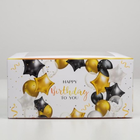 Cake for a cake with a window, confectionery packaging Happy Birthday 23 x 23 x 11 cm-2
