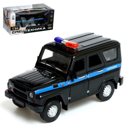 Metal machine "UAZ Hunter. Police ", inertia, 1:24, light and sound