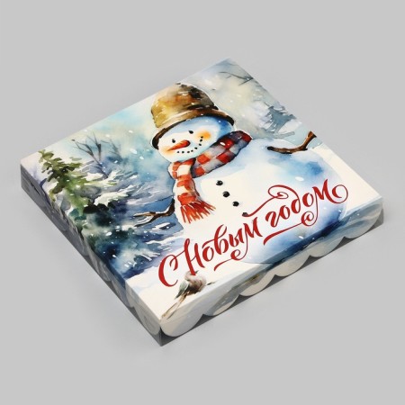 Cookie box, confectionery packaging, "snowman", 21x 21 x 3 cm, new year-2