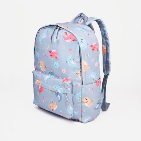 School backpack of textiles with lightning, external pocket, gray color-2