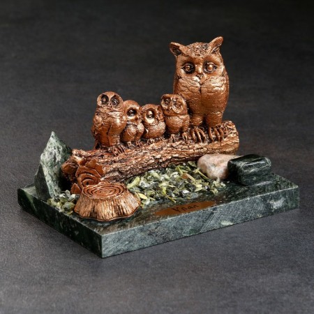 Souvenir "Owls on a log", 8x12x7 cm, coil, gypsum-1