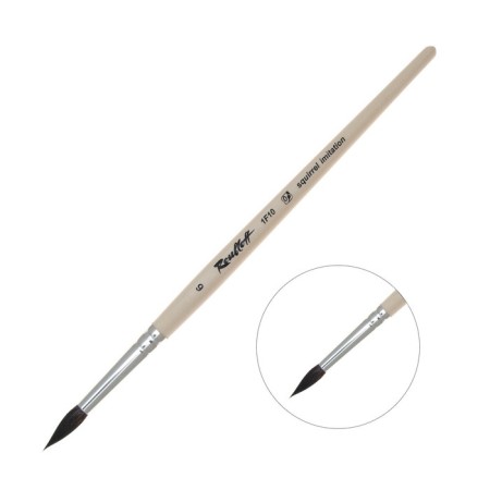 Synthetic brush, simulation of proteins, round, rubloff series 1f10 No. 6, a short handle is saturated with varnish, white clip