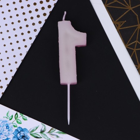 Candle for the cake, number "1", pink, 9.5 x 2 cm.