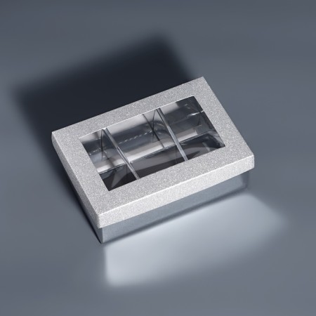 Box for 6 sweets silver glitter, 12 x 8.5 x 4 cm. Confectionery packaging
