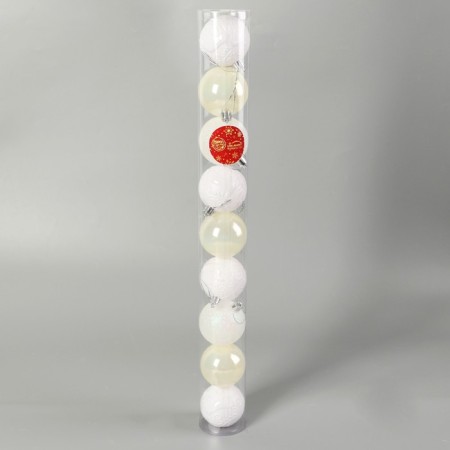 Set of balls plastic D-6 cm, 9 pcs "Melody" pattern shine, white-1