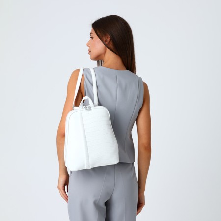 City backpack of artificial leather with lightning, white color-4