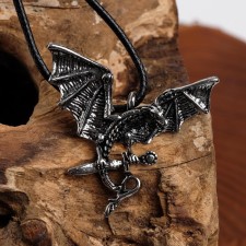 Unisex “Legends” pendant wing, black silver color on a black lace, 60 cm