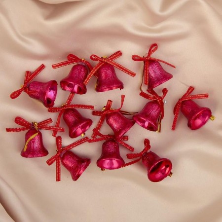 Jewelry decoration "Bells with a pattern and a bow" (set 12 pcs) 2 cm, red