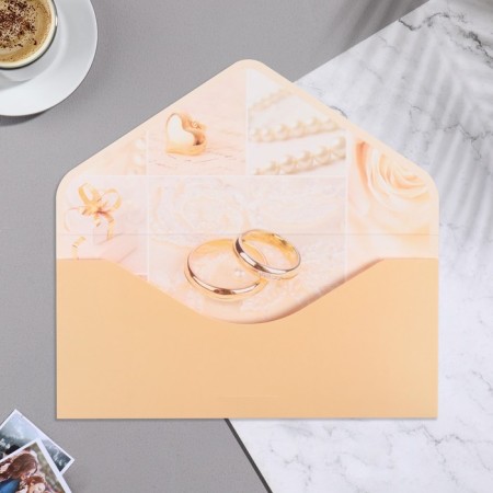 Money envelope "Universal" velvet, beige background, rings, 19x9.3 cm-3