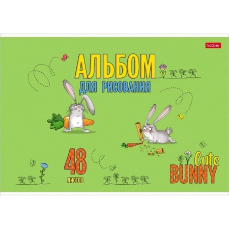 Album for drawing A4, 48 sheets, on a paper clip, "cute bunny", covered cardboard, block 100 g/m², mix-1