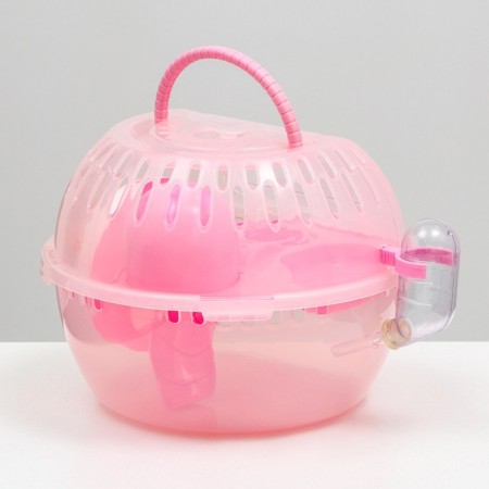Carrier carrier carrier with a house, shelf, drinker, 29x23x23 cm, pink-2