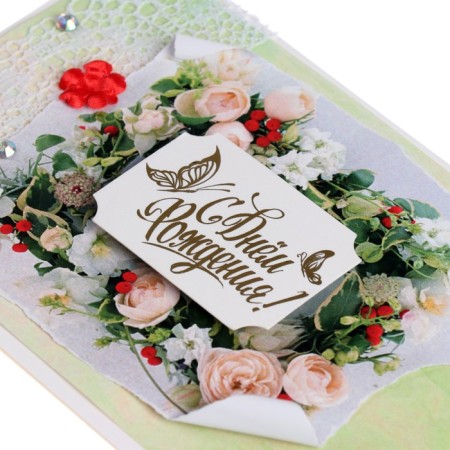 Birthday card!" Handmade, roses, 11.5x17 cm-3