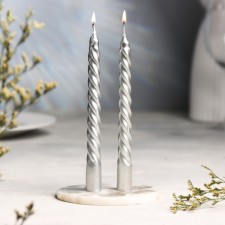 A set of candles of twisted, 1.5x 15 cm, 2 pieces, silver metallic