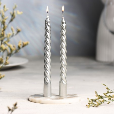 A set of candles of twisted, 1.5x 15 cm, 2 pieces, silver metallic
