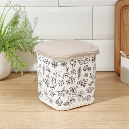 Capacity for bulk products, 1.8 liters, with decor, beige color