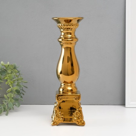 Ceramics candlestick for 1 candle "Nuovo" d = 1.5 cm gold 10x10x31.5 cm-2