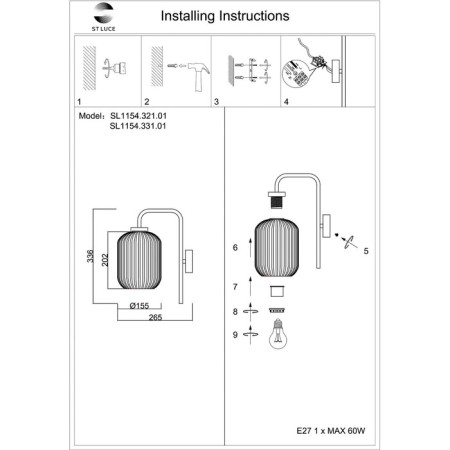 Sconces st. SL1154.321.01. Gran. 1x60 W, E27, 26.5x33.5 cm, brass color-4