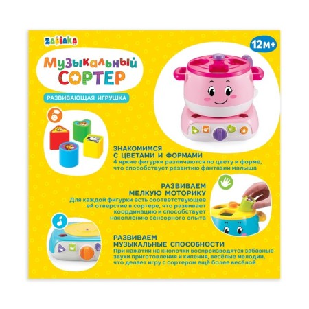 Developing toy "musical sorter", light, sound, mix-6