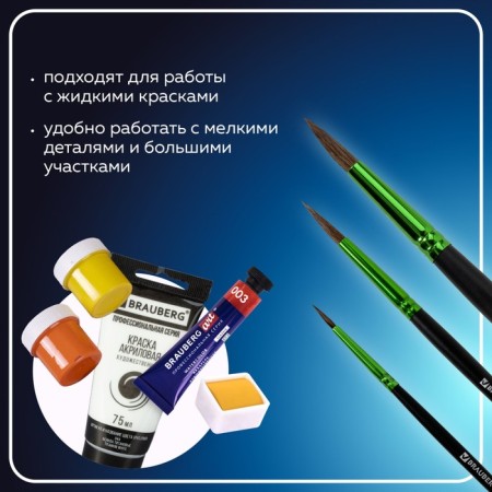 Set of brushes ponies 3 pieces, Brauberg Premium, round No. 2, 4, 7-6