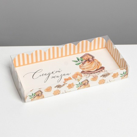 Cookie box, confectionery packaging with PVC lid, “sweet life”, 10.5 x 21 x 3 cm