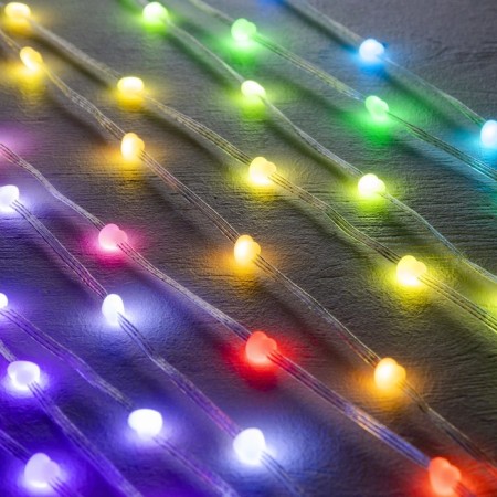 Smart garland “thread” 5 m dews with nozzles “hearts”, IP20, silver thread, 50 LED, remote control, application, glow RGB, USB