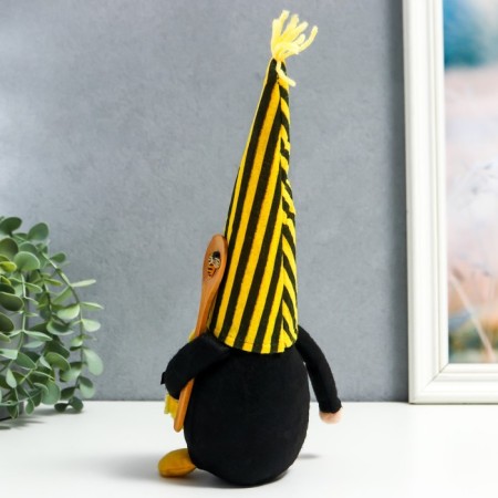 Interior doll "Granny in a striped cap with a spoon for honey and bees" 28x8 cm-3