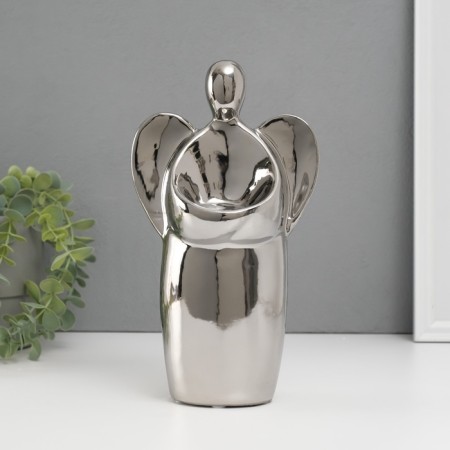 Ceramics candlestick for 1 candle "Angel" d = 3.5 cm silver 14x9.5x25 cm-1