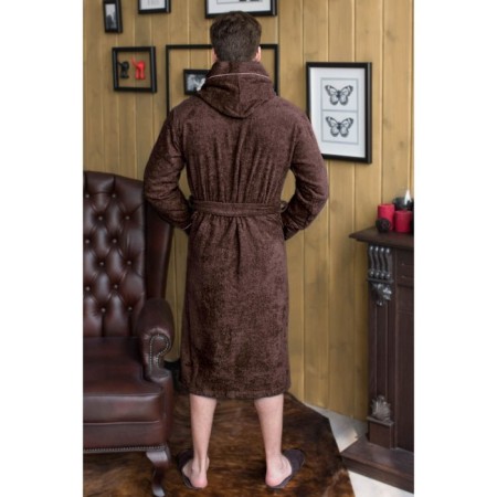 Male dressing gown with a hood, size 48, chocolate color, mahra-1