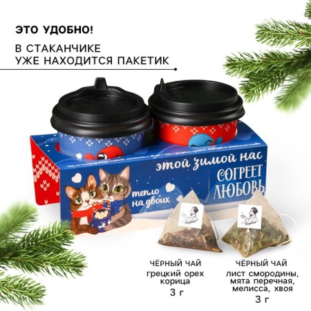 New Year! Gift set "heat for two": black tea with walnut and cinnamon 3 g., Tea drink of herbal 3 g.-1