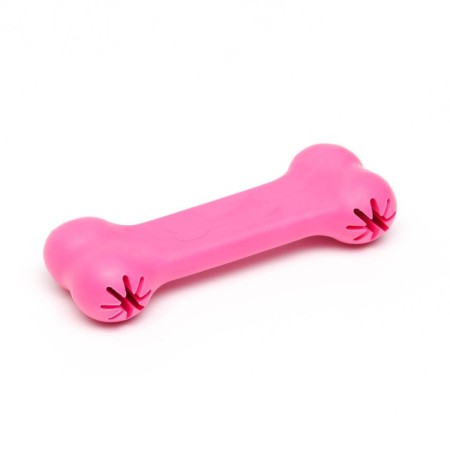 Chewing toy "Tasty bone" with holes for treats, TPR, 11 cm, pink-1