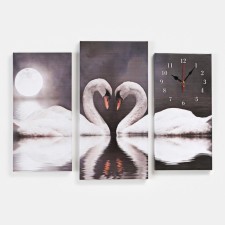Carty clock is wall, modular, “pair of swans”, silent, 60 x 80 cm, triptych