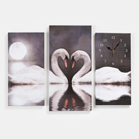 Carty clock is wall, modular, “pair of swans”, silent, 60 x 80 cm, triptych