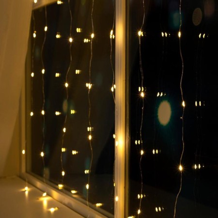 Garland "Curtain" 1 × 1 m Rosa, IP20, silver thread, 100 LED, warm white glow, 12 V-2