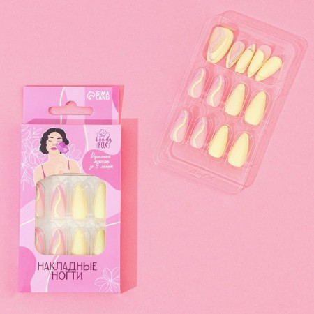 Summer Vibe patch nails, 24 pcs, adhesive plates, ballerina shape, glossy pink/beige/blue color-2