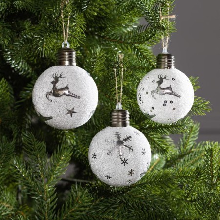 A set of Christmas tree balls "Silver Patterns" 3 pcs., Battery, 1 LED, glow white glow-1