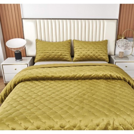 Kit: bedspread, pillowcase, size 240x260 cm, 50x70 cm - 2 pcs, mustard color-1