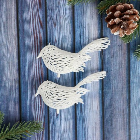 Jewelry decoration "Snow Birds" (set 2 pcs) 6x3.5 cm, white