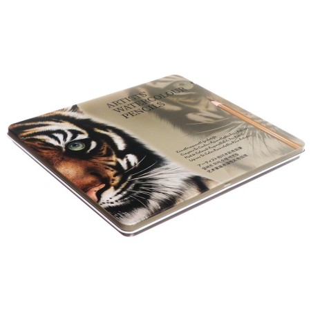 Pencils of watercolor, whole, 12 colors+2 brushes+sharpener, in a metal box wwp-12-1