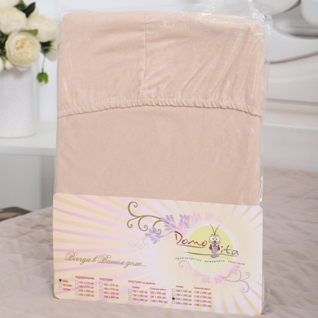 Bishop on the elastic band ATRA 180x200x20, beige calico 120g/m, cotton-4