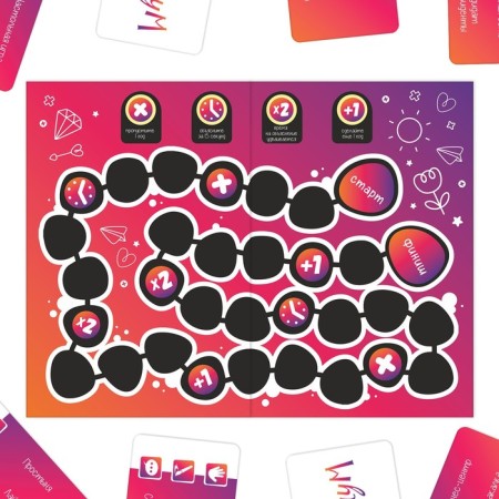 Board game to explain the words "Positivium", 100 cards, 9+-2